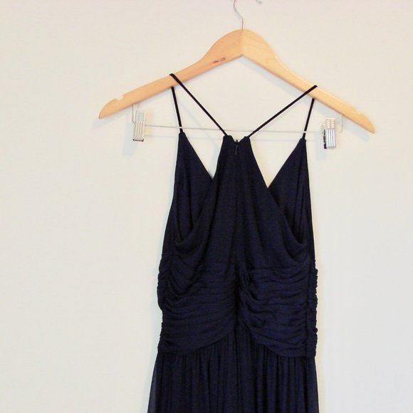 David's Bridal Bridesmaid Dress Marine Navy Blue Ruched Prom Wedding Size 0 Zero - Picture 12 of 16
